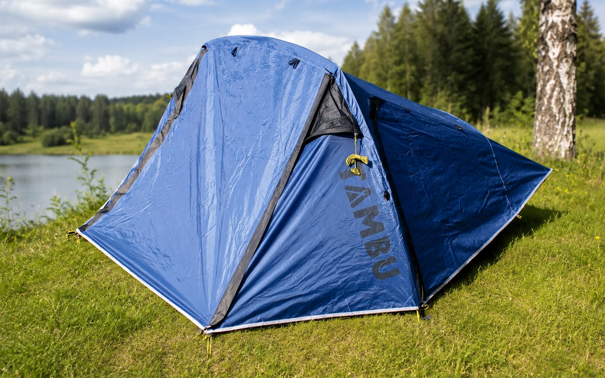 Lett tunneltelt Tara 3 for 3 personer polyester 2,9 kg - Tambu sett forfra med åpen inngang