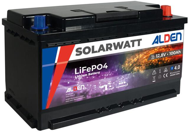 LiFePO4 batteri 100Ah 1280Wh for bobil 12,6 kg Alden forfra