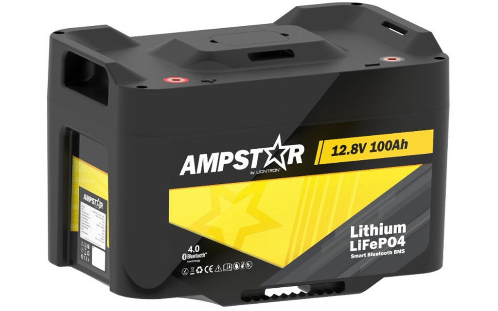 LiFePO4 batteri Ampstar 100Ah 12,8V med Bluetooth og IP65 bakside