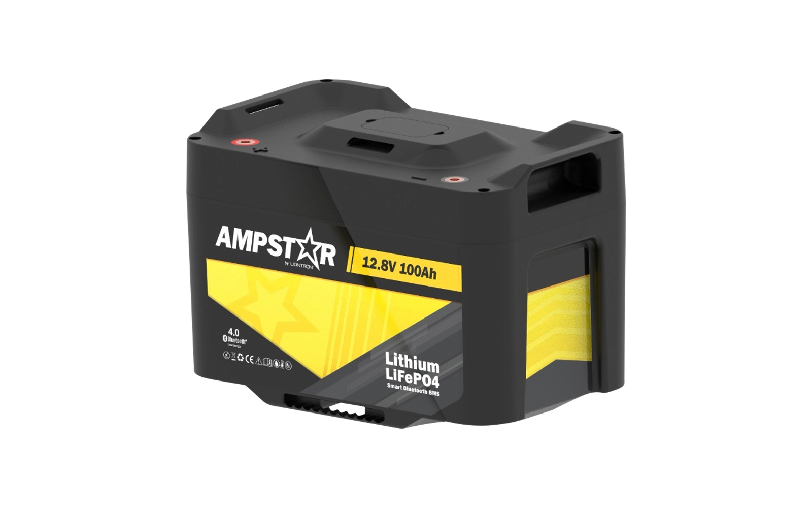 LiFePO4 batteri Ampstar 100Ah 12,8V med Bluetooth og IP65 montert