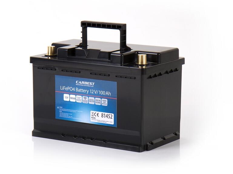 Detalj av tilkoblinger på LiFePO4-batteri Li100BT-H 100Ah med BMS og Bluetooth