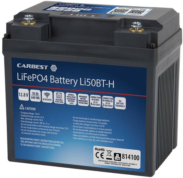 LiFePO4-batteri Li100BT-H 100Ah med BMS og Bluetooth montert i campingvogn
