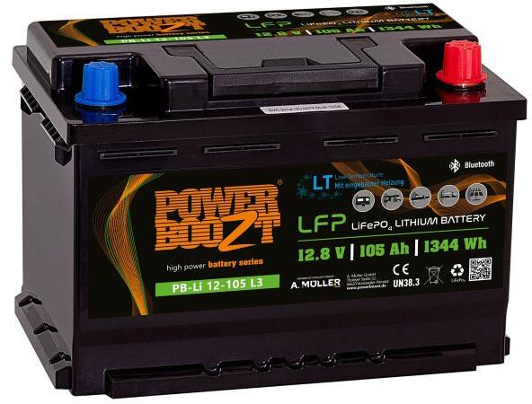 LiFePO4-batteri PB-Li 12-105 LT 105Ah 12,8V fra PowerBoozt for camping og marinebruk