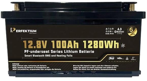 LiFePO4-batteri PF-Underseat-12 100Ah med varme for campingbruk