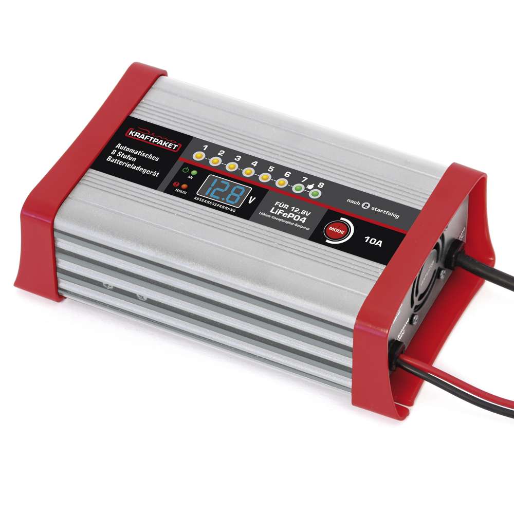 LiFePO4 batterilader 12,8V 10A med campingfunksjon Dino Kraftpaket for bobil og camping