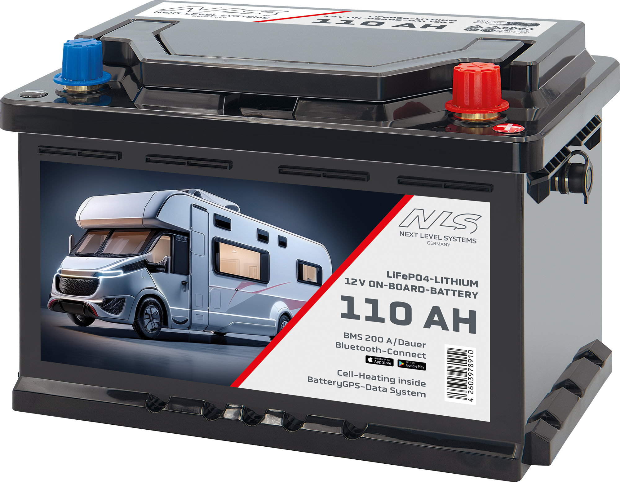 LiFePO4 forbruksbatteri 12V 110Ah med Bluetooth og varme forside