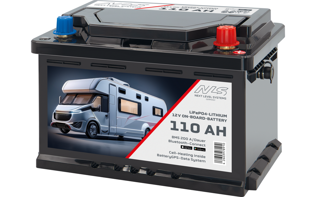 LiFePO4 forbruksbatteri 12V 110Ah med Bluetooth og varme bakside
