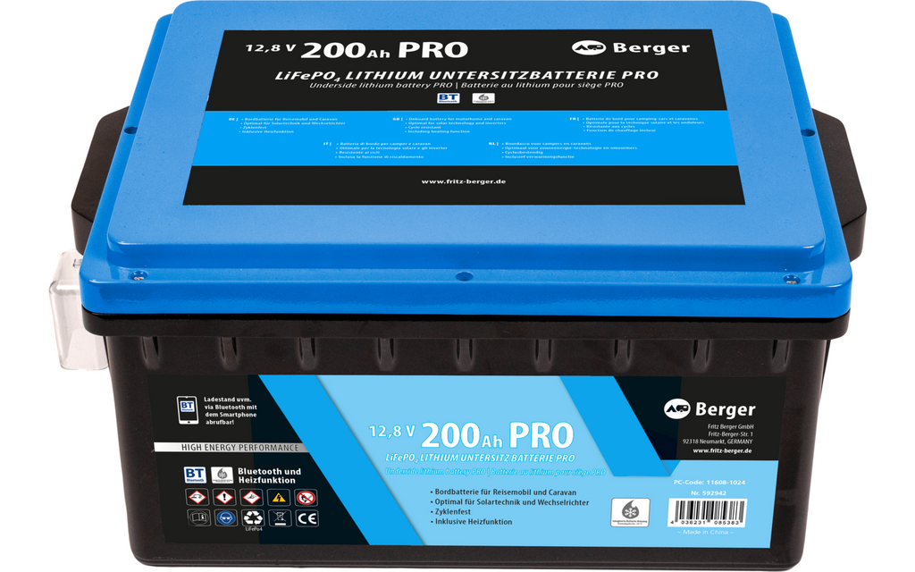 LiFePO4 litium undersetesbatteri Pro 200 Ah 12V med Bluetooth og varme i bruk