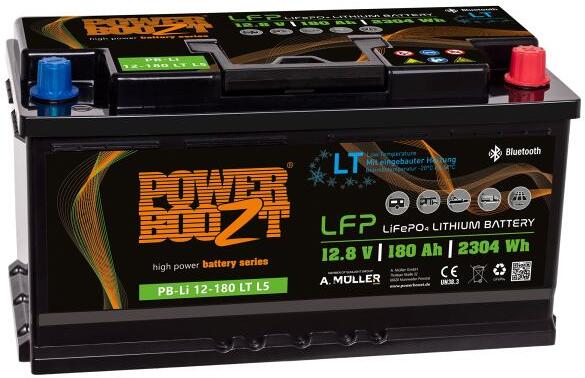 LiFePO4 litiumbatteri 180Ah 12,8V L5 DIN LT 19 kg PowerBoozt for camping og marine