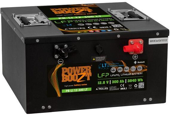 LiFePO4 litiumbatteri 300Ah 12,8V undersete 36 kg - PowerBoozt forfra