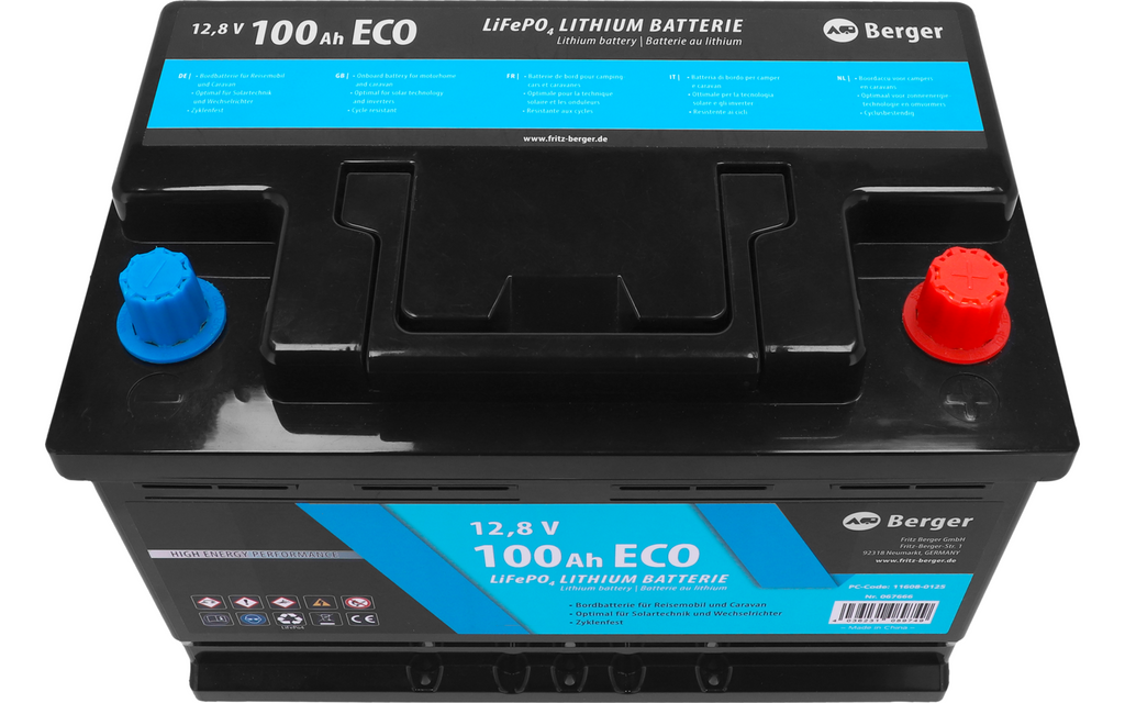 Detalj av LiFePO4 litiumbatteri Eco 12V 100Ah med BMS, 10 kg