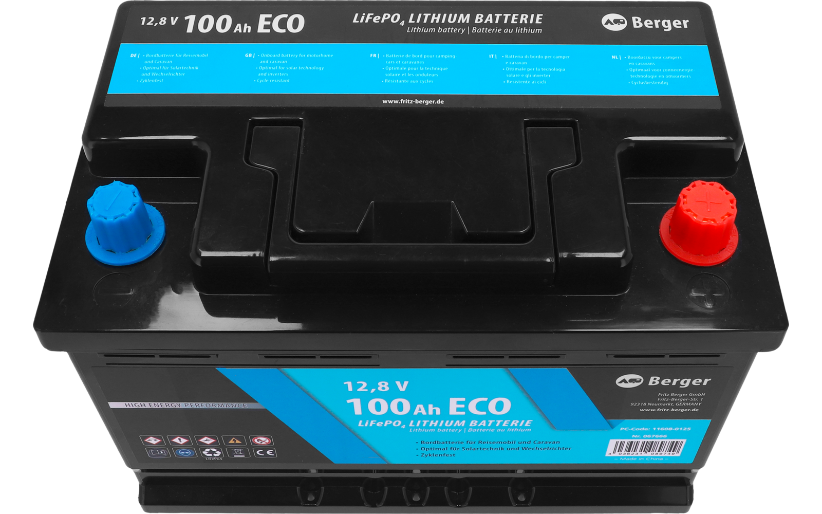 Detalj av LiFePO4 litiumbatteri Eco 12V 100Ah med BMS, 10 kg