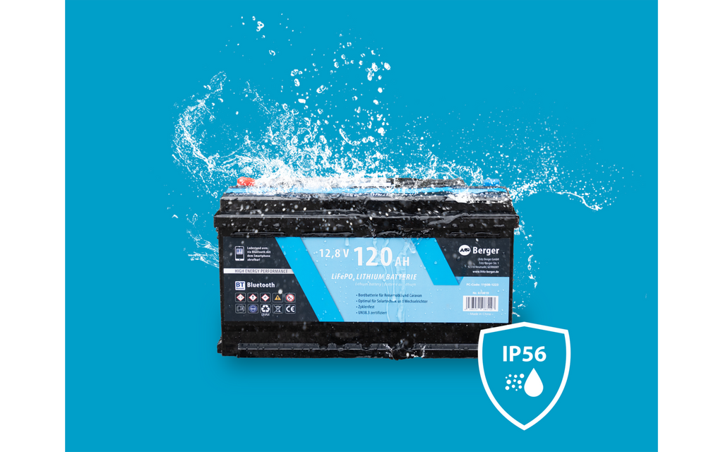 LiFePO4 litiumsbatteri 120 Ah 12V med Bluetooth bakside