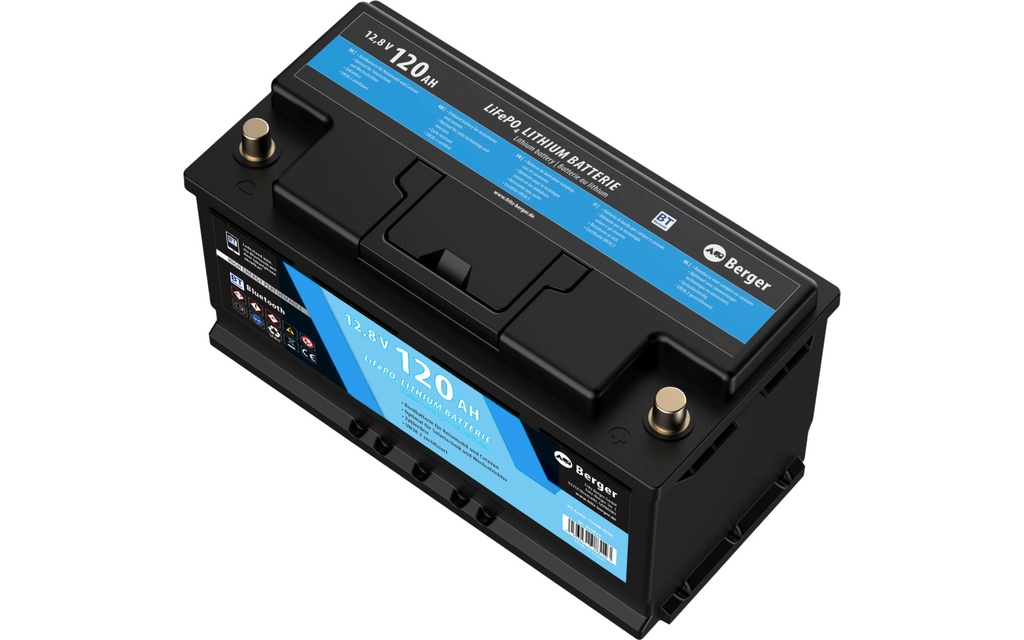 LiFePO4 litiumsbatteri 120 Ah 12V med Bluetooth oversikt