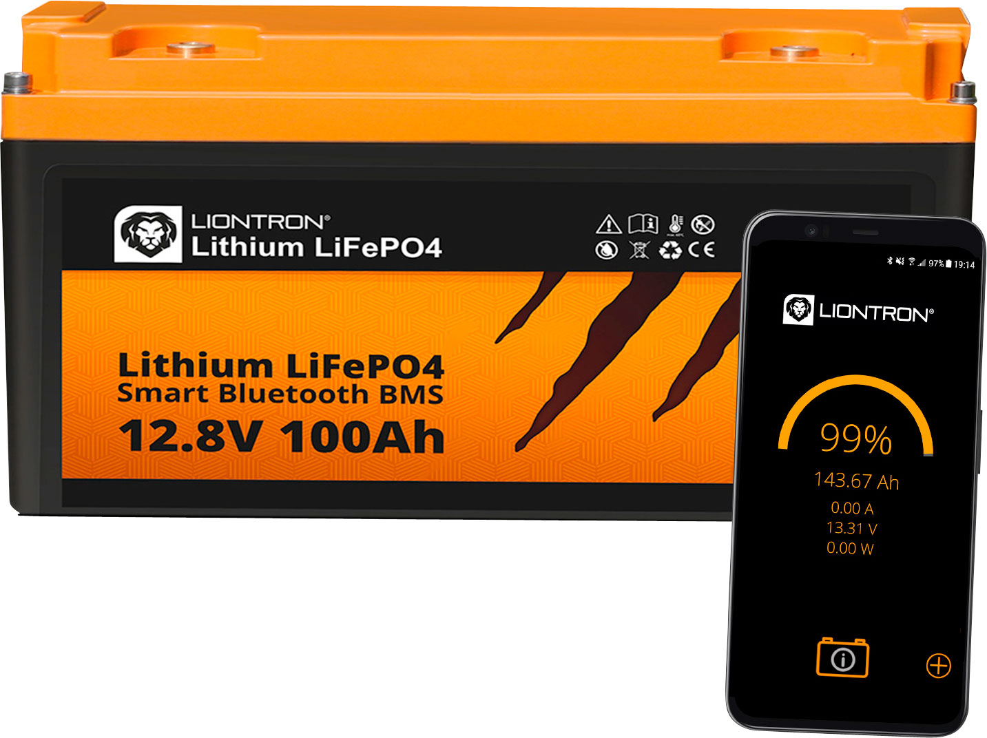 LiFePO4 litiumsbatteri LX Arctic Smart 12V 100Ah Bluetooth BMS front