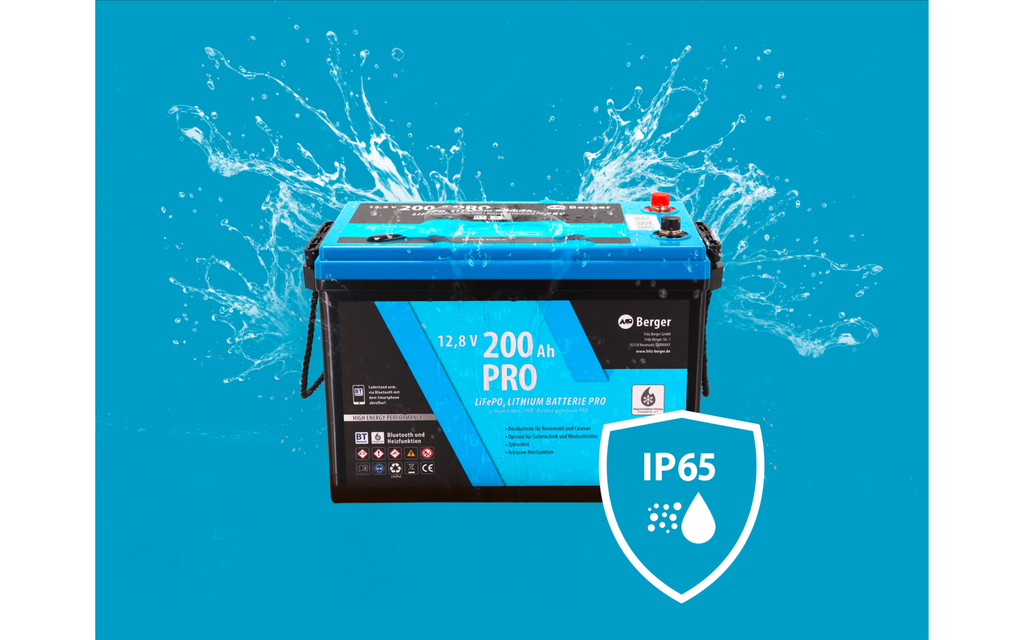 Detalj av LiFePO4 litiumsbatteri Pro 200 Ah 12V med Bluetooth og varme
