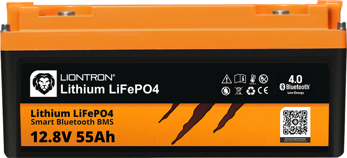 LiFePO4 Smart BMS Marine batteri 12,8V 55Ah med Bluetooth Liontron forfra