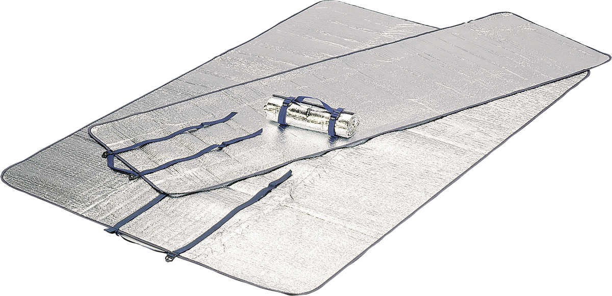 Liggeunderlag med aluminiumsfolie 190 x 60 cm 130 g - High Peak i sølvfarge med stropper og bærehåndtak