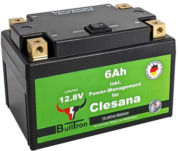 Lithium batterisett 6Ah 12V for Clesana C1 med strømstyring forfra