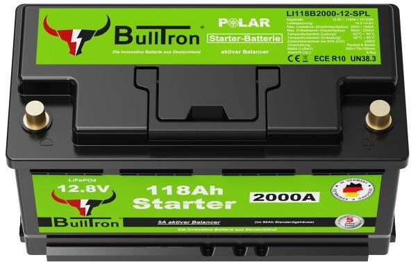 lithium startbatteri lifepo4 l5 118ah 12v bulltron montert i kjøretøy