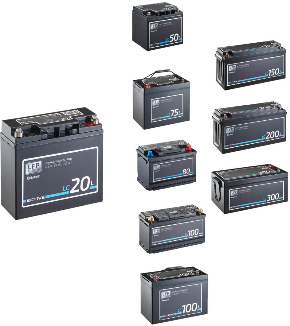 Lithiumbatteri BT 12V LiFePO4 med Bluetooth-overvåking - ECTIVE forfra