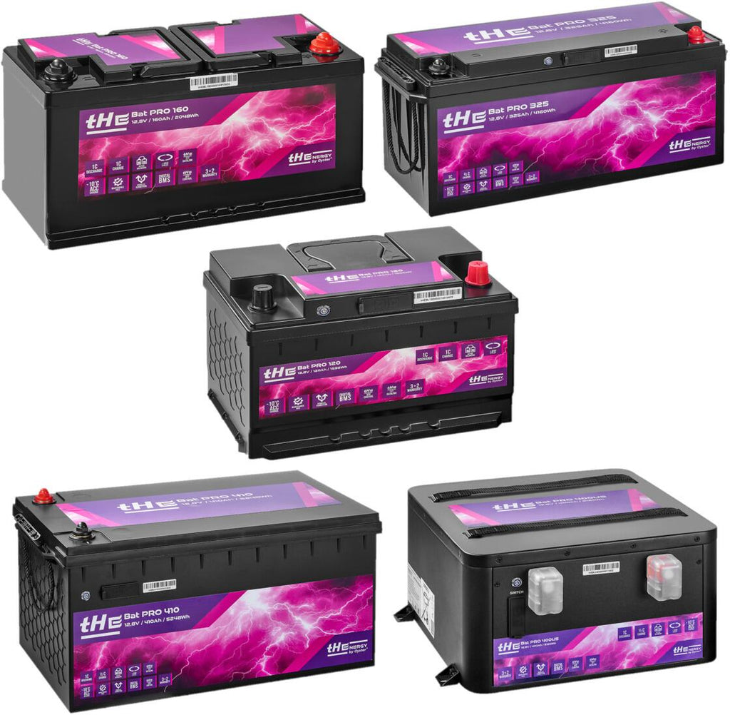 Front av Lithiumbatteri tHE Bat Pro LiFePO4 opptil 8000 sykluser