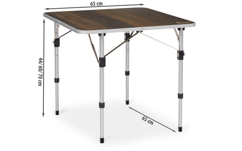 Livenza campingbord 65 x 65 cm høydejusterbart pakket klar til transport