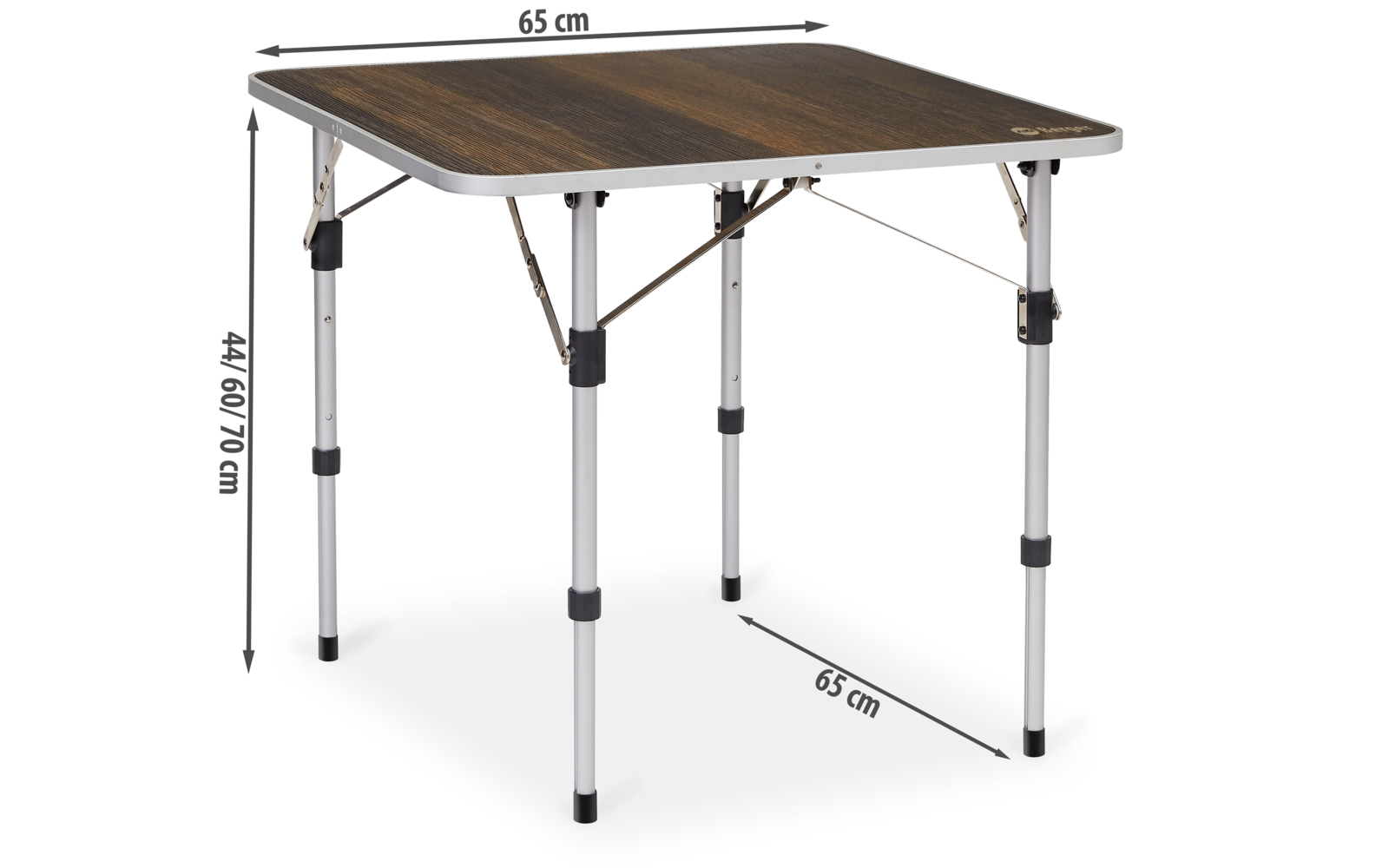 Livenza campingbord 65 x 65 cm høydejusterbart pakket klar til transport