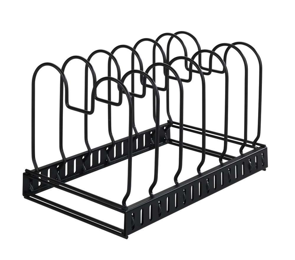 Lokk- og panneholder uttrekkbar 18x57x18 cm svart - Wenko montert på kjøkkenbenk