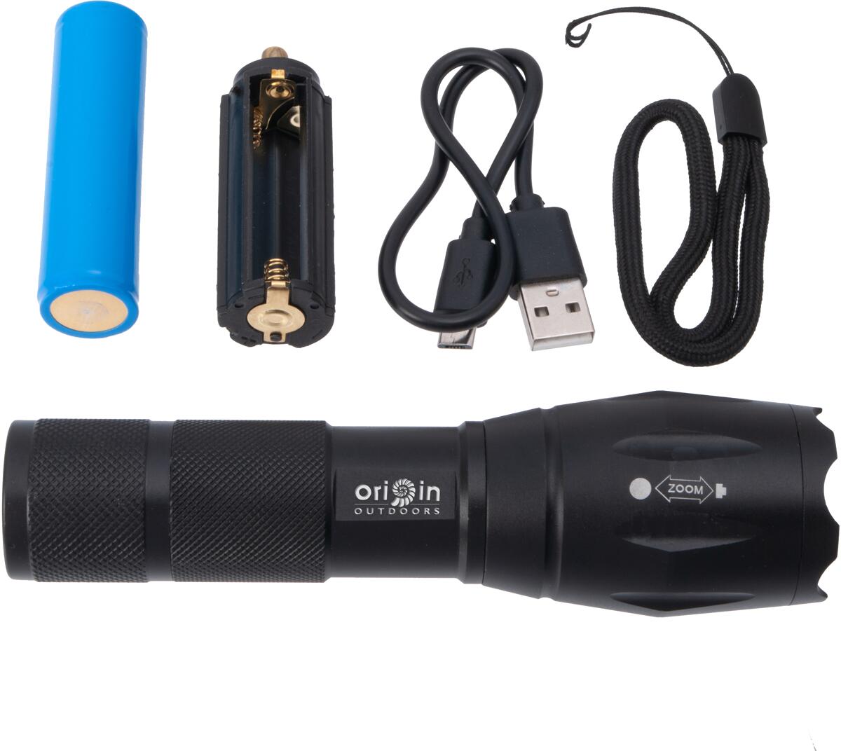 Lommelykt Focus LED 500 lm trinnløs fokus USB bakside