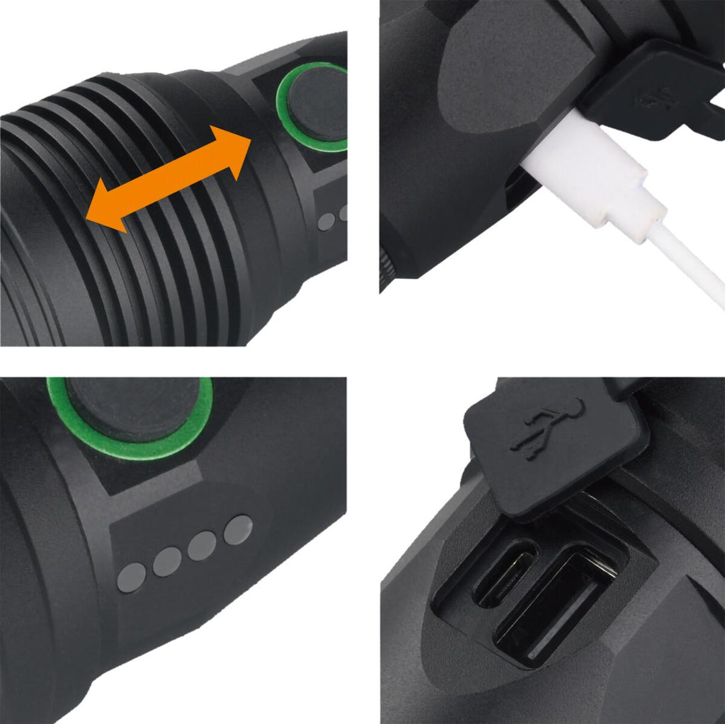 Montert Lommelykt Goliath LED 6000 lm med powerbank USB-C i bruk