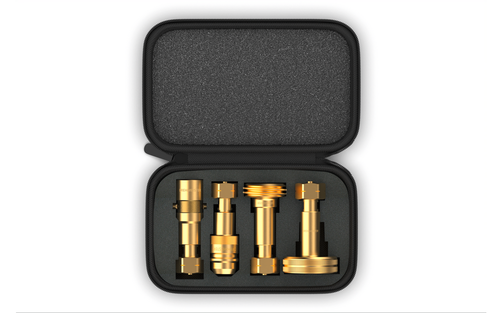 Detalj av LPG gassflaske adaptersett med etui W21.8L/G.12 messing - DREHMEISTER