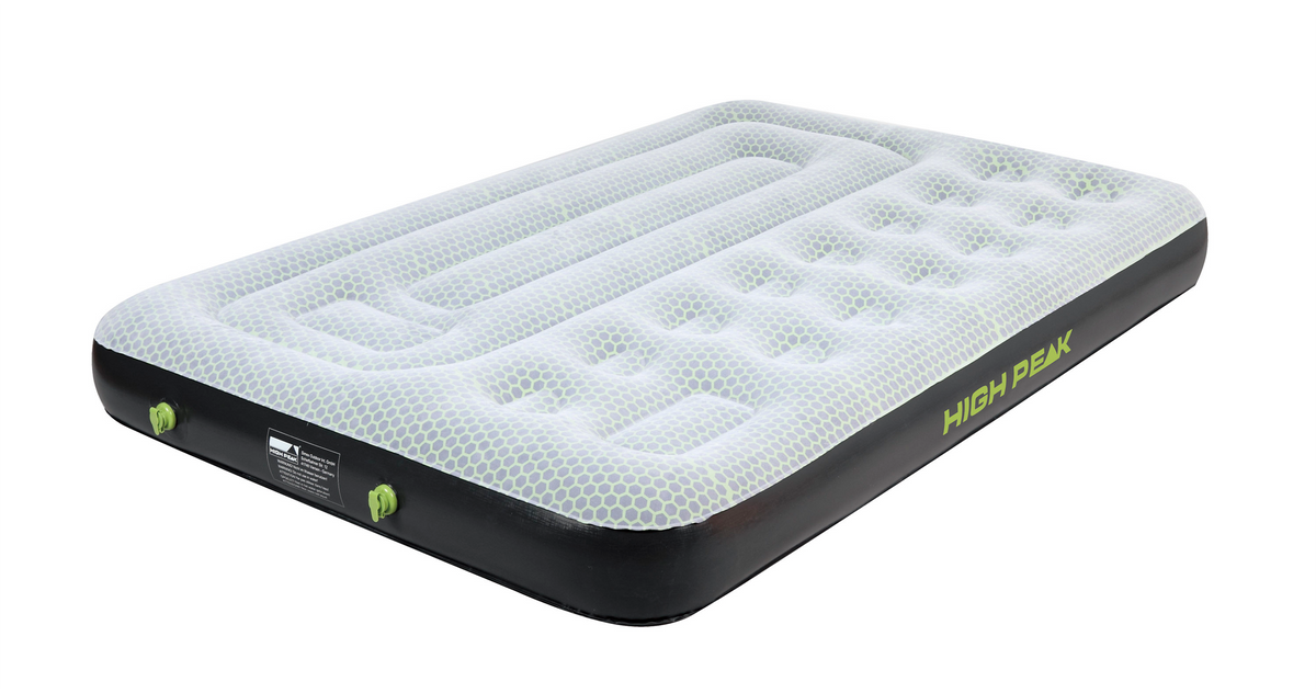 Luftmadrass Multi Comfort Plus 2 fotpumper 198x137 cm - High Peak i grått, grønt og svart med honeycomb-overflate