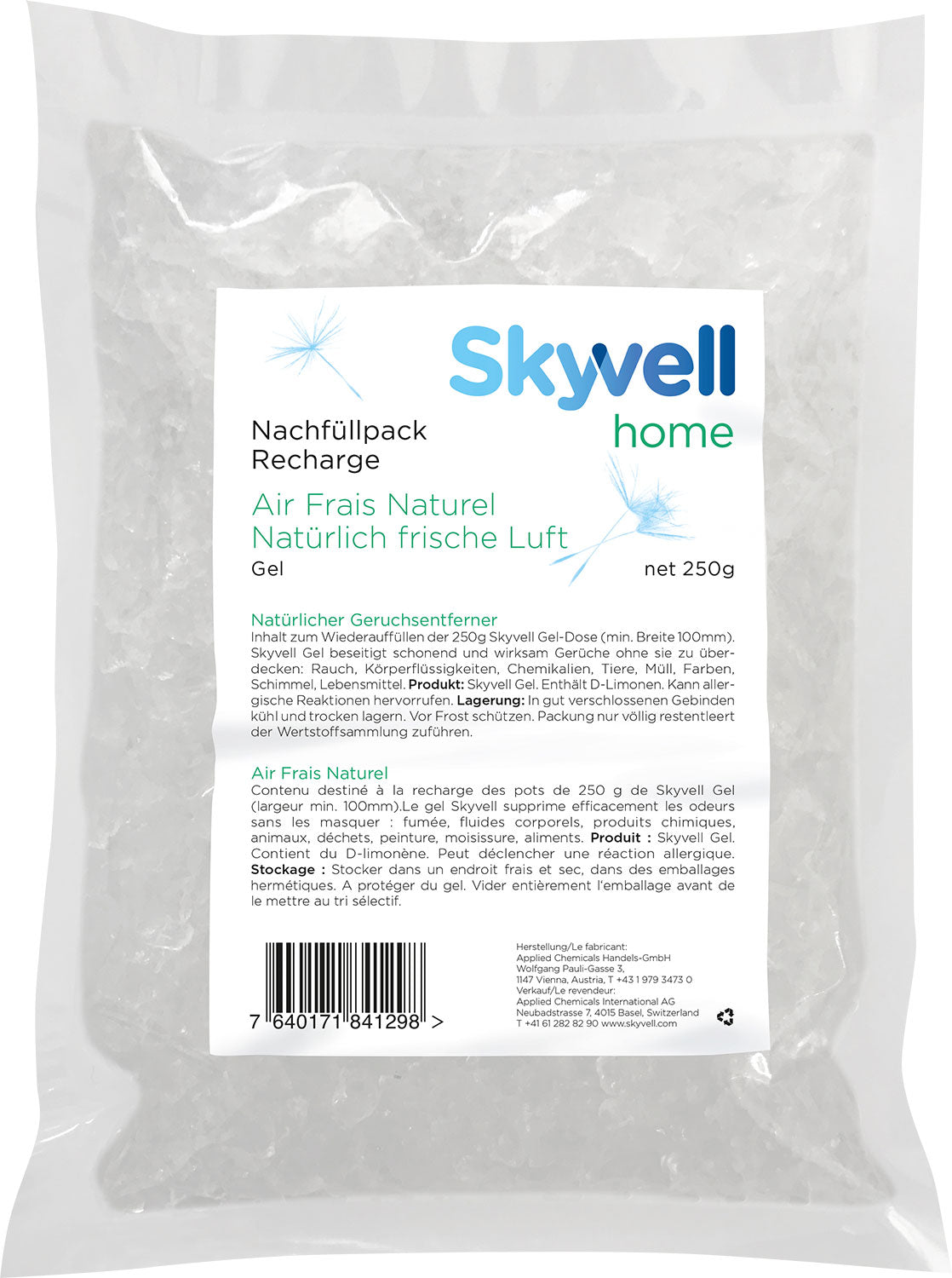 Luktfjerner gel refillpakke 250 g for campingvogn - Skyvell, forfra