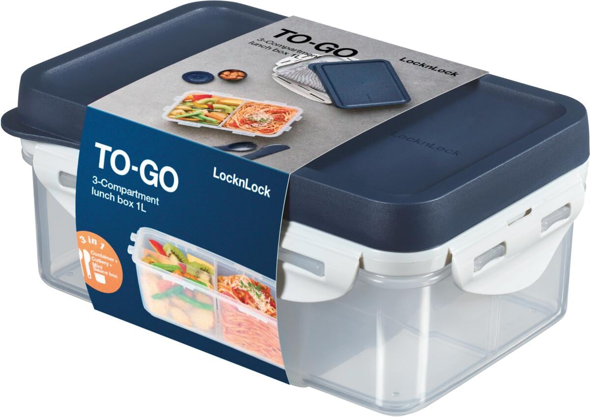 Lunsjboks med bestikk og innsats 1000 ml - Lock&Lock forfra