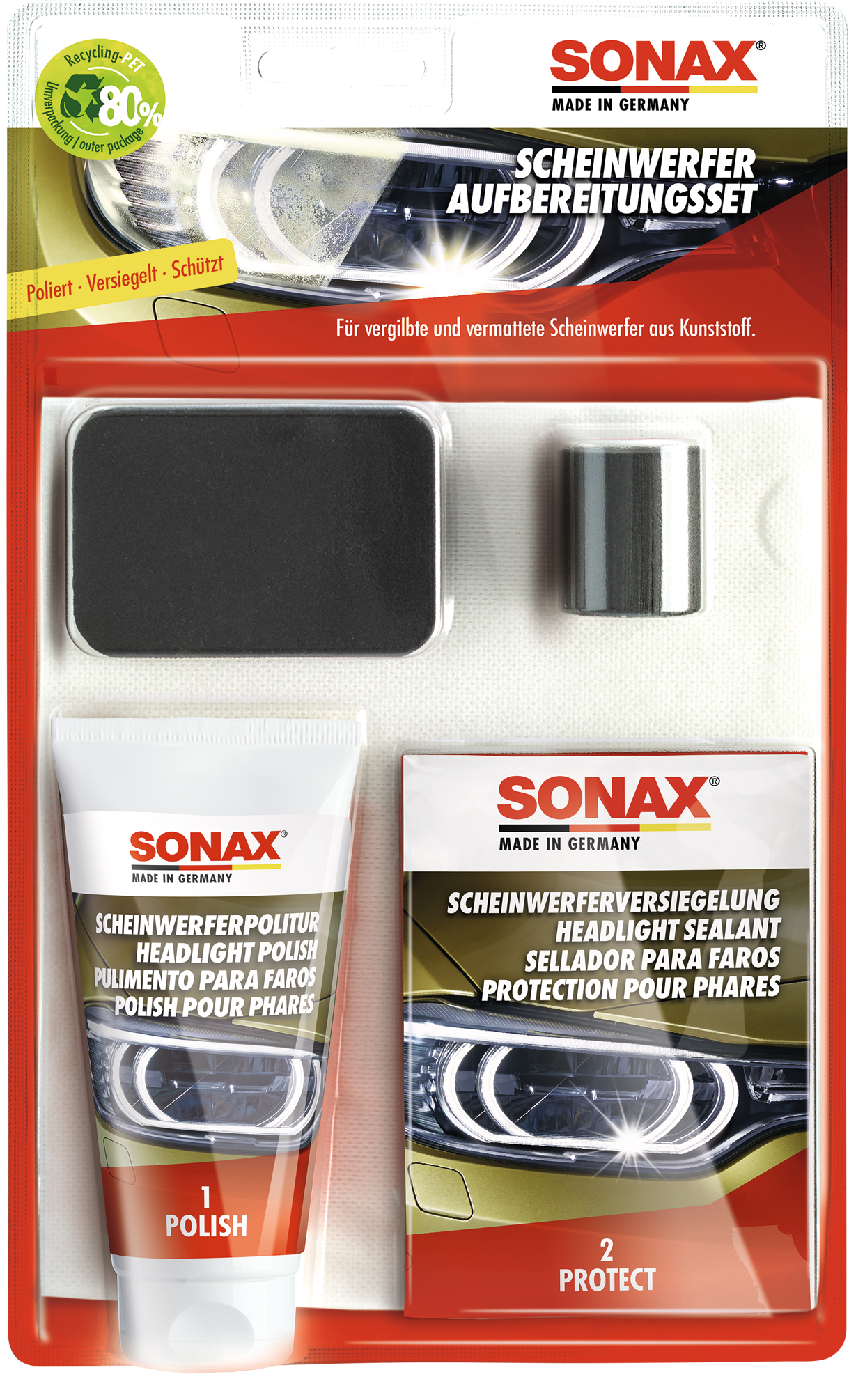 Lykterestaureringssett for matte plastlykter - Sonax front