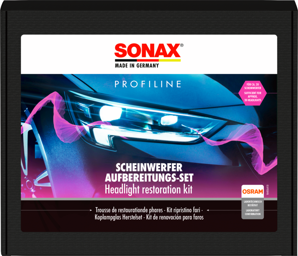 Lykterestaureringssett for plastlykter 8-delers - Sonax front