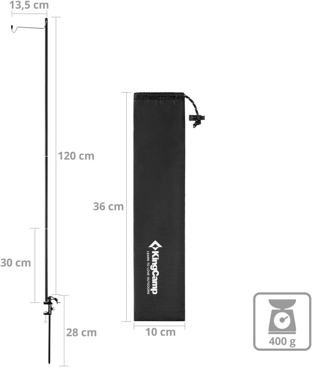 Lyktestang justerbar 60/90/120 cm aluminium KingCamp bakside