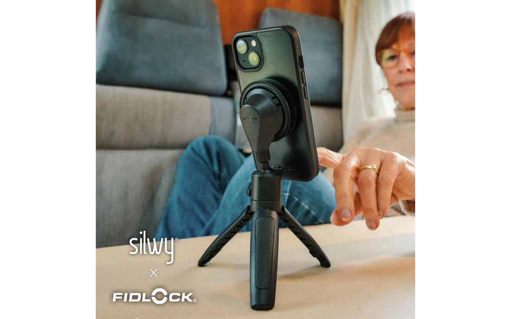 Magnet-vakuum stativ for smarttelefoner med teleskoparm - Silwy x Fidlock bakside