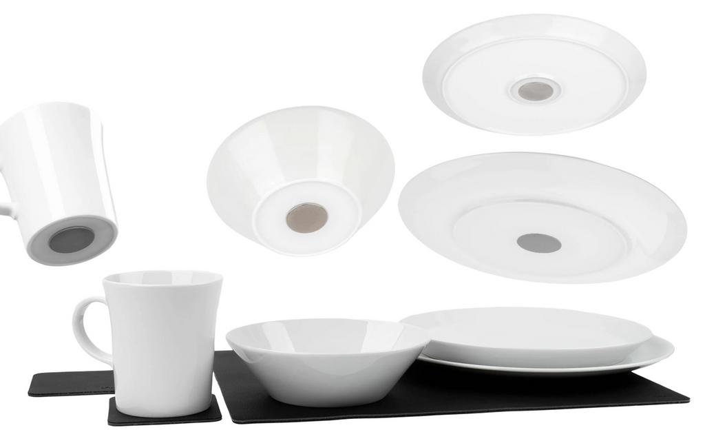 Detalj av magnetisk bunn på Magnetisk porselen servicesett 11 deler for 2 personer Classic - Silwy