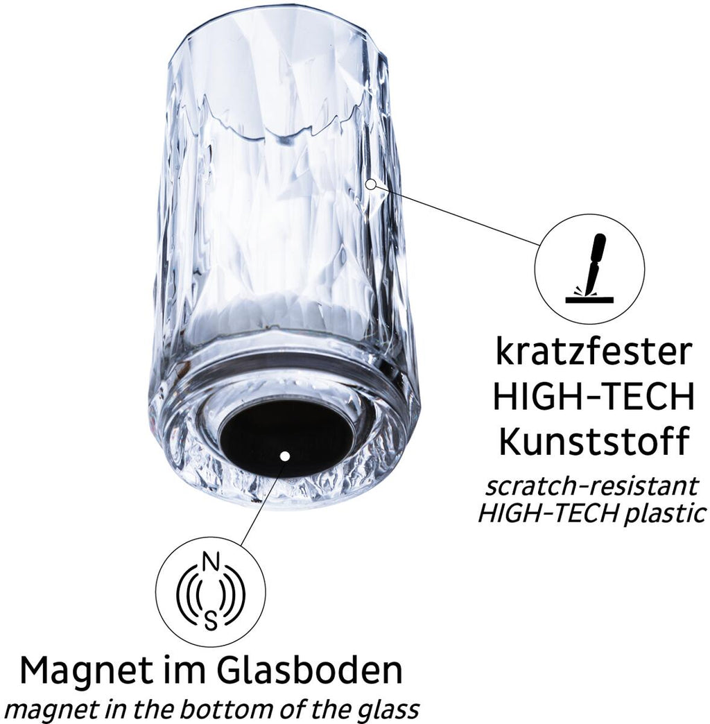 Sidevisning av magnetisk shotglass i kunststoff 40 ml - silwy