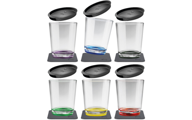 Settet Magnetiske drikkebegre sett 6 stk med lokk og gel-underlag 250 ml - Silwy med alle deler
