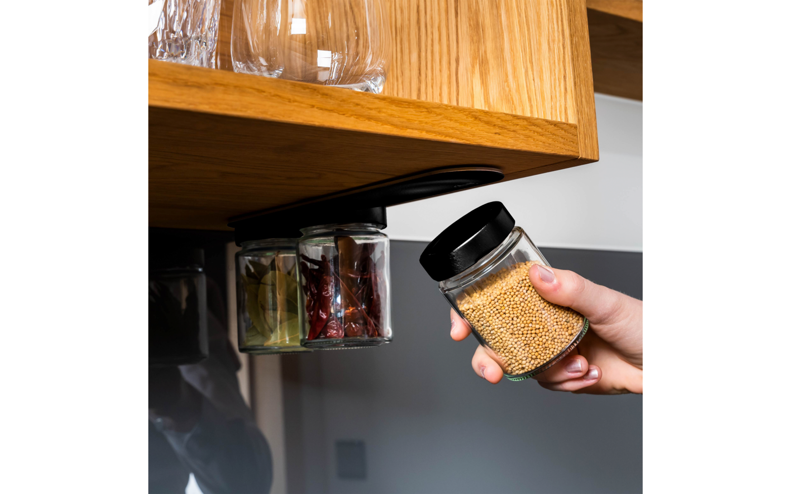 Detalj av magnet i lokk på Magnetiske glass 192 ml 3-pack med magnetlist