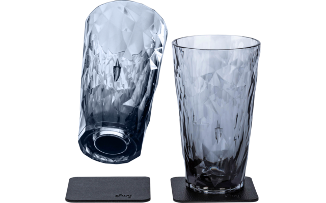 Pakke med 2 magnetiske longdrinkglass 300 ml grå Silwy med underlag