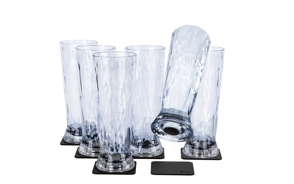Magnetiske ølglass i plast 6 stk 500 ml med gel-underlag med emballasje