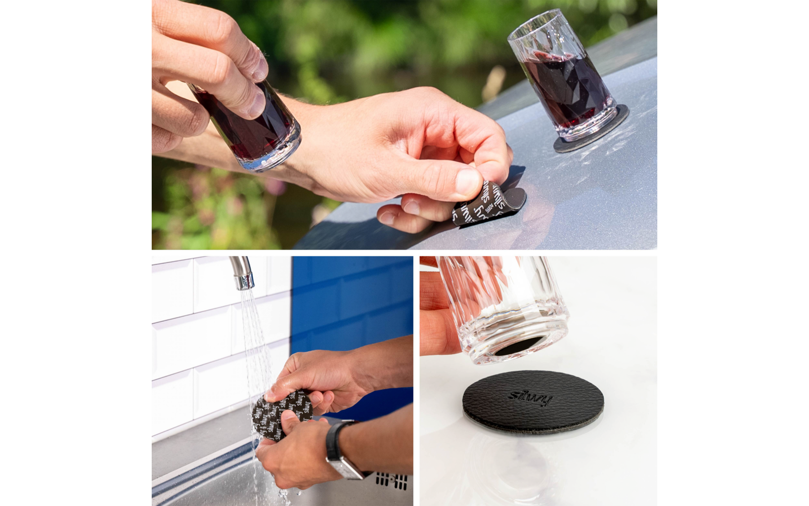 Detalj av magnetbunn på magnetiske shotglass i plast 6 stk. 40 ml med nano-gel-pads