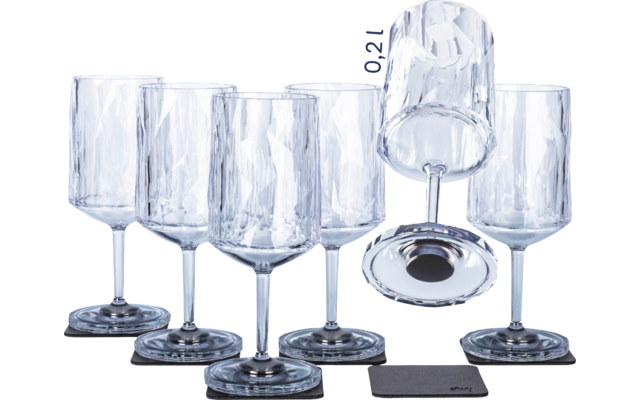 Magnetiske vinglass i plast 6 stk. 200 ml med nano-gel-pads i bruk på camping