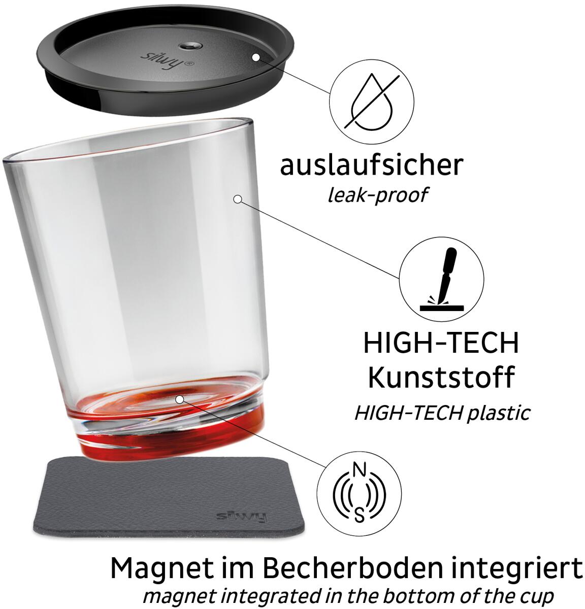 Bakside av Magnetkopp i plast 250 ml 6-delers sett multicolor - silwy
