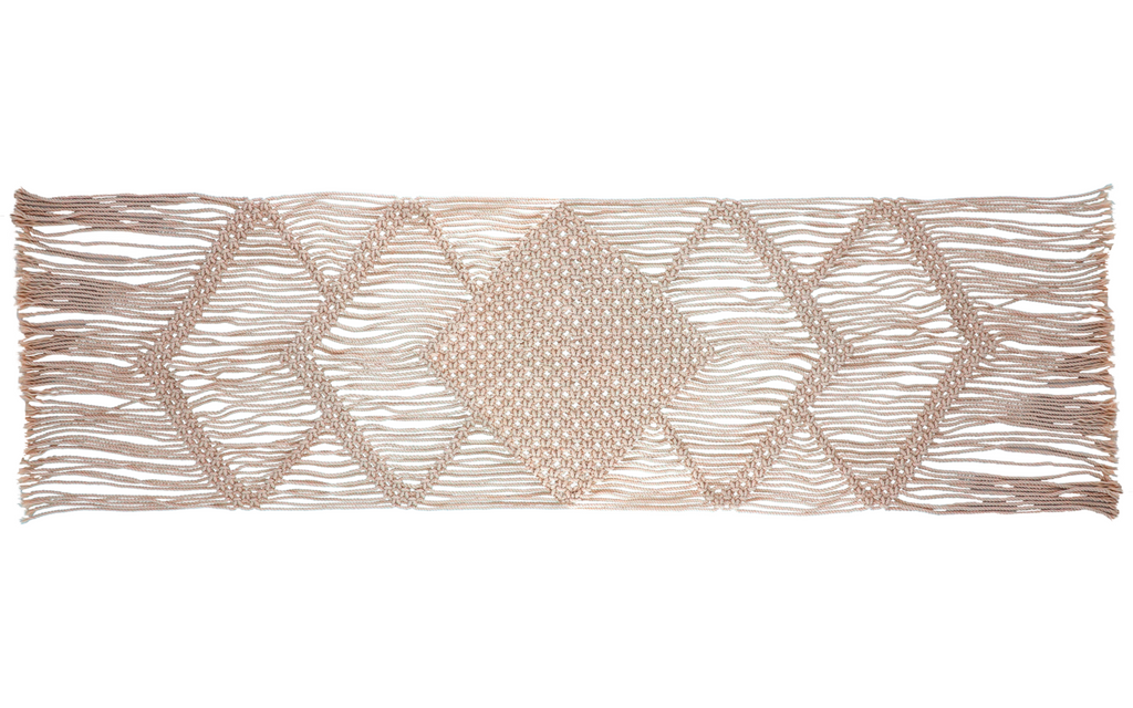Makramé bordløper 120 x 35 cm bomull beige - Camplife detalj av mønster