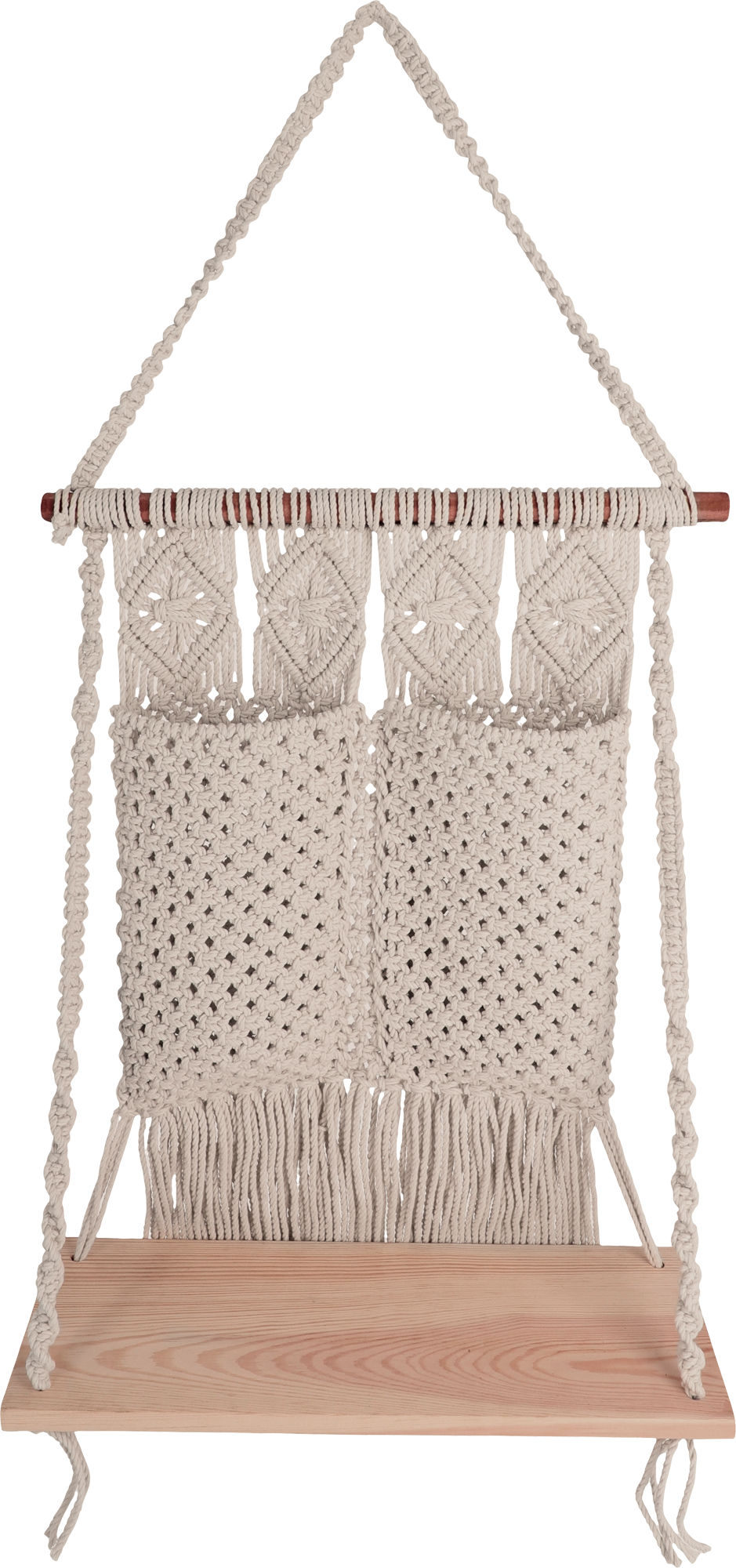 Makramé-organiser med hylle 95 x 41,5 cm FSC-tre forfra
